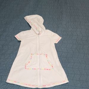 White Hooded Front Zip Terry Cloth Baithingsuit Cover-up